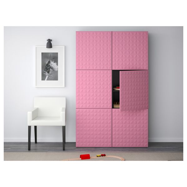 Комбинация для хранения с дверцами БЕСТО, черно-коричневый, Дьюпвикен розовый (120x40x192 см) - фото 2