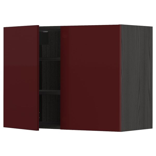 Навесной шкаф с полками/2дверцы, черный Калларп/глянцевый темный красно-коричневый 80x60 см IKEA МЕТОД 893.278.20 - схема-чертеж с размерами