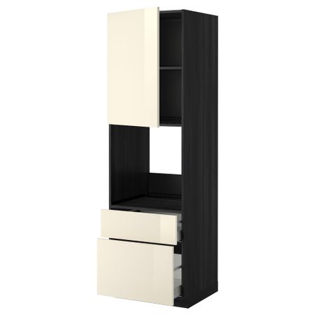 Высокий шкаф для духовки + дверь, 2 ящика МЕТОД / МАКСИМЕРА, черный, Рингульт кремовый