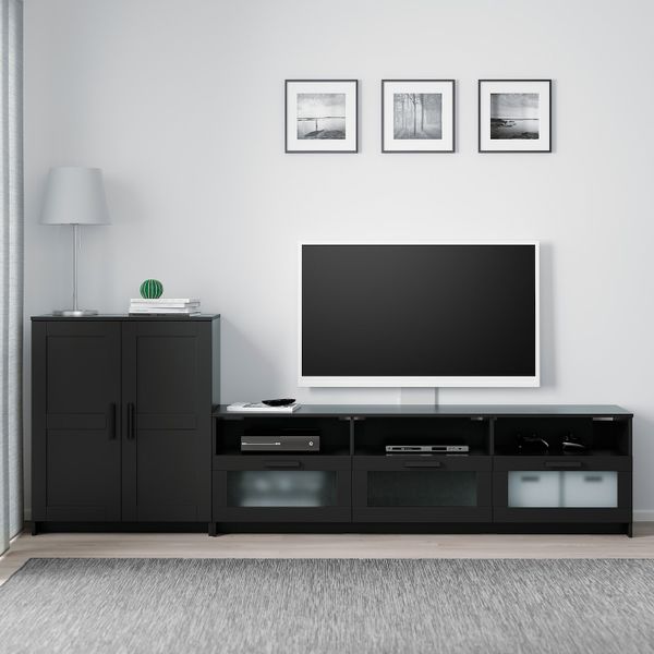 Шкаф для ТВ, комбинация, черный 258x41x95 см IKEA BRIMNES БРИМНЭС 792.782.12 - фото 2
