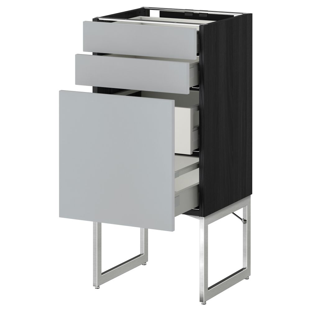 Напольный шкаф 3 фронтальных панели, 2 нижних, 2 средних ящика МЕТОД / МАКСИМЕРА, черный, Веддинге серый - схема-чертеж с размерами