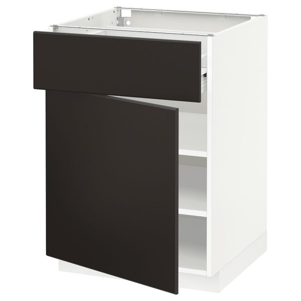 Напольный шкаф с ящиком/дверью, белый/Кунгсбакка антрацит 60x60 см IKEA МЕТОД / ФОРВАРА 592.197.37 - схема-чертеж с размерами