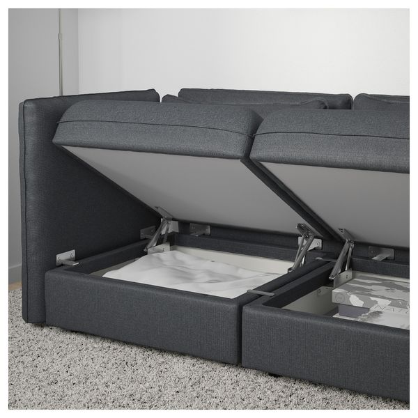 3-местный модульный диван-кровать ВАЛЛЕНТУНА, с открытым торцом, Хилларед темно-серый - фото 6