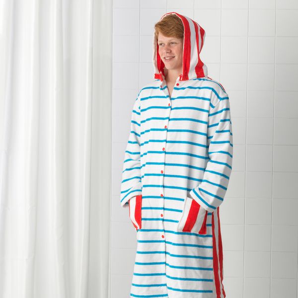 Халат купальный, в полоску синий-красный 152/164 IKEA SJÖLEJON СЬЁЛЕЙОН 204.171.68 - фото 2