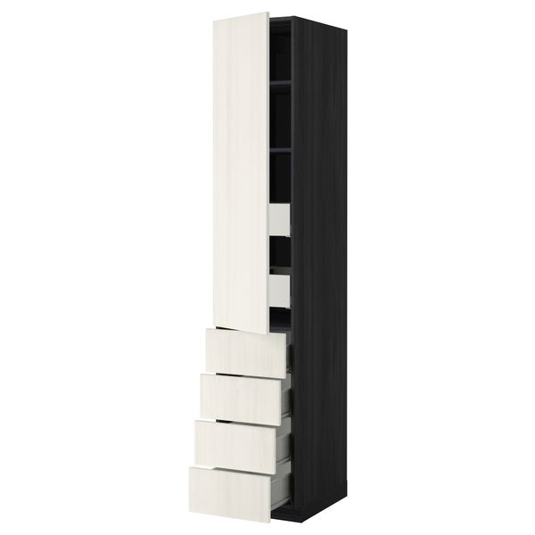 Высокий шкаф с полками/6 ящик, дверцами, 4 фронтальные панели МЕТОД / ФОРВАРА, черный, Росдаль белый - схема-чертеж с размерами