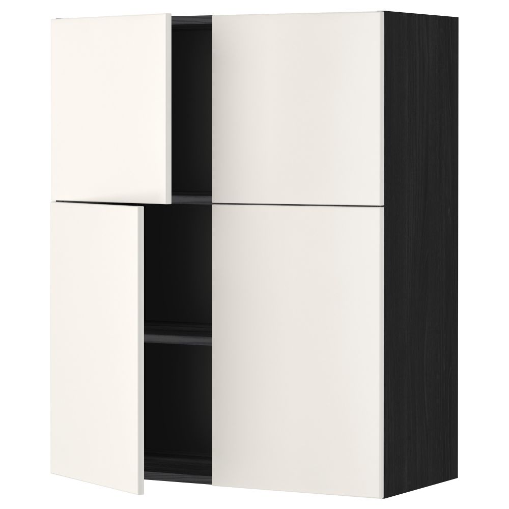 Навесной шкаф с полками, 4 дверцы МЕТОД, черный, Веддинге белый (80x100 см) - схема-чертеж с размерами