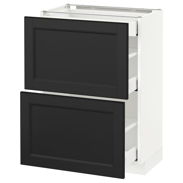 Напольный шкаф, 2 фасада, 3 ящика МЕТОД / МАКСИМЕРА, белый, Лаксарби черно-коричневый - схема-чертеж с размерами