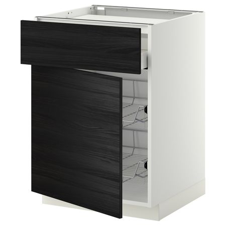 Напольный шкаф для варочной панели, ящик, 2 проволочных крзн, белый, Тингсрид черный 60x60 см IKEA МЕТОД / МАКСИМЕРА 392.349.51