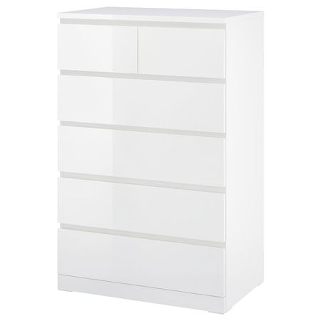 MALM Комод с 6 ящиками - глянцевый белый 80x123 см
