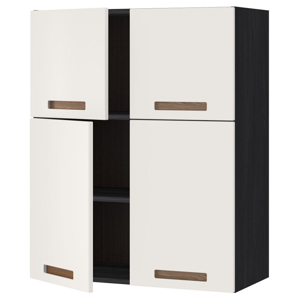 Навесной шкаф с полками, 4 дверцы МЕТОД, черный, Мэрста белый (80x100 см) - схема-чертеж с размерами