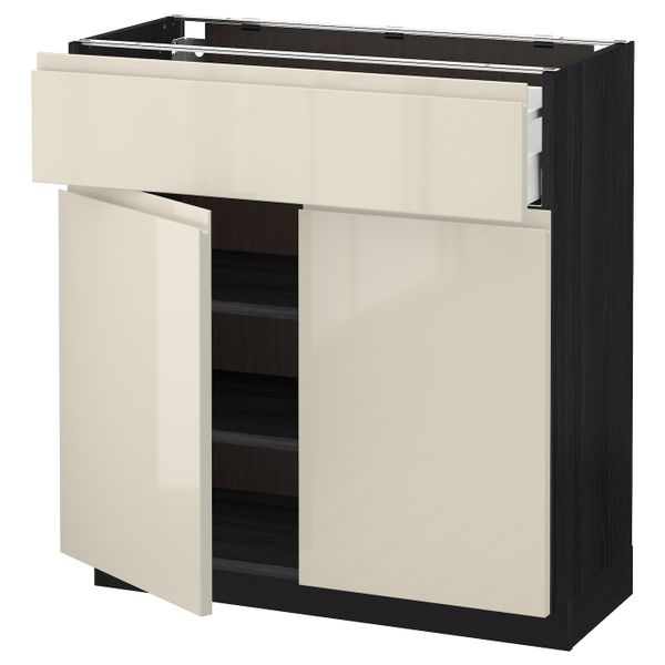 Напольный шкаф + ящик/2дверцы, черный, Воксторп глянцевый светло-бежевый 80x37 см IKEA МЕТОД 692.388.15 - схема-чертеж с размерами