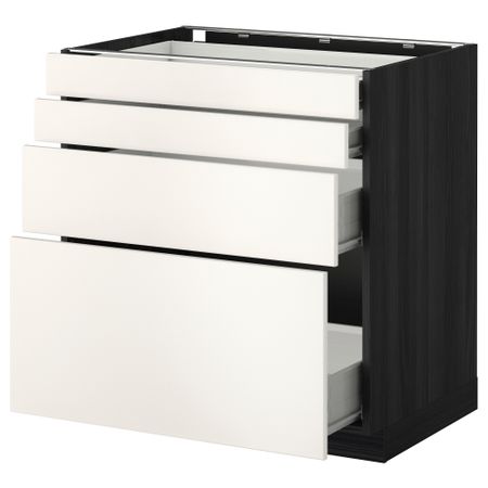 Напольный шкаф 4 фронтальных панели, 4 ящика МЕТОД / ФОРВАРА, черный, Веддинге белый
