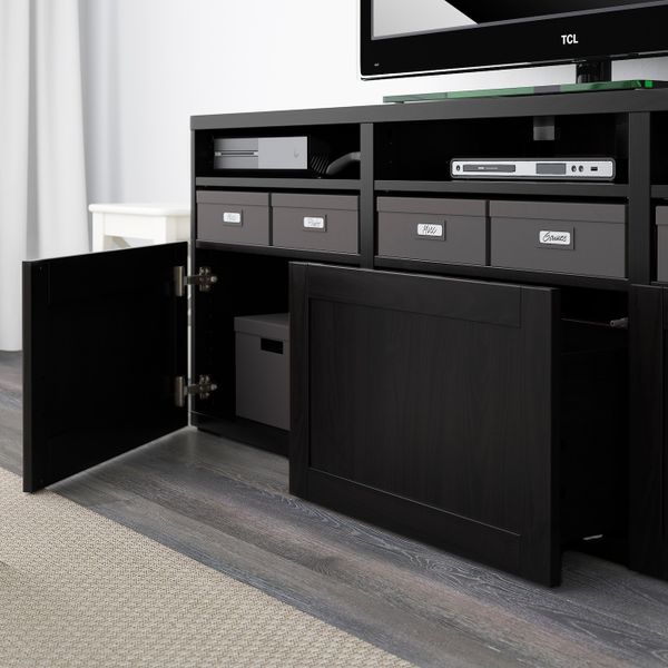 Шкаф для ТВ, комбинированный, стекляные дверцы, черно-коричневый/Ханвикен черно-коричневый прозрачное стекло 180x42x192 см IKEA - фото 7