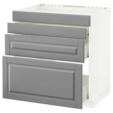 Напольный шкаф для духовки, 4фасада, 3 ящика МЕТОД / ФОРВАРА, белый, Будбин серый