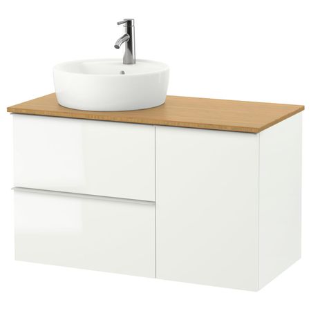 Шкаф с раковиной 45 см, глянцевый белый/бамбук ДАЛЬШЕР смеситель 102x49x74 см IKEA ГОДМОРГОН/ТОЛКЕН / ТОРНВИКЕН 093.256.36