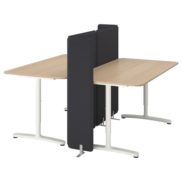 Стол с экраном, дубовый шпон, беленый, белый 160x160 120 см IKEA БЕКАНТ 292.880.44 - фото 1