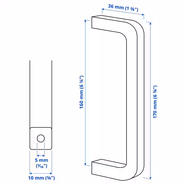 BORGHAMN Ручка 170 мм - схема-чертеж с размерами