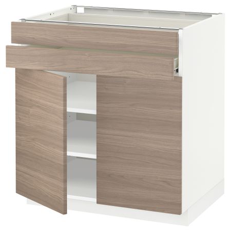 Напольный шкаф, 2 дверцы, 2 ящика МЕТОД / ФОРВАРА, белый, Брокхульт светло-серый (80x60 см)