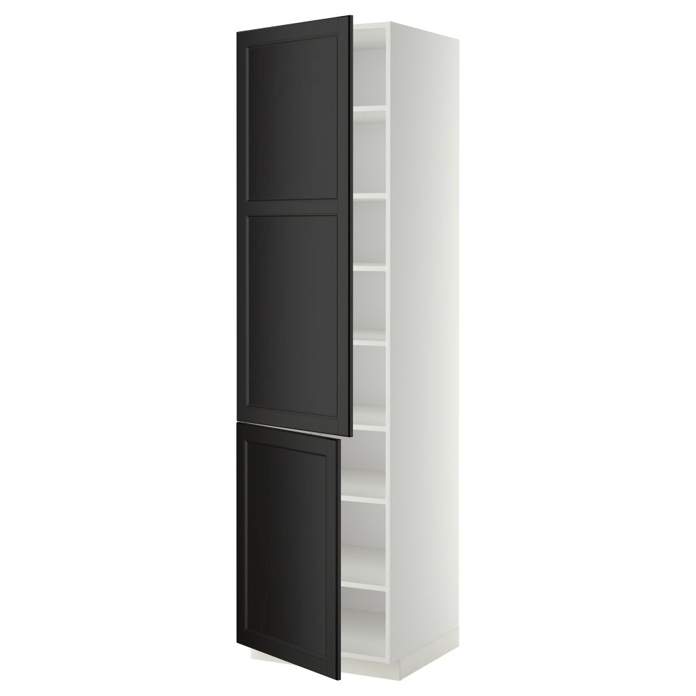 Высокий шкаф с полками, 2 дверцы МЕТОД, белый, Лаксарби черно-коричневый - схема-чертеж с размерами