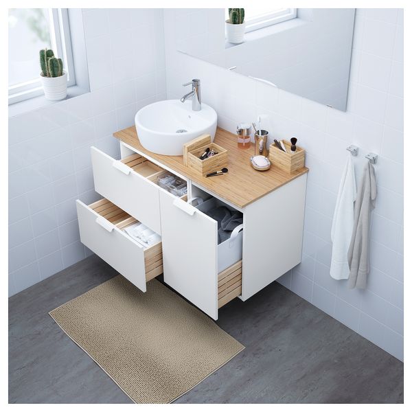 Шкаф с раковиной 45 см ГОДМОРГОН/ТОЛКЕН / ТОРНВИКЕН, белый, бамбук (102x49x74 см) - схема-чертеж с размерами