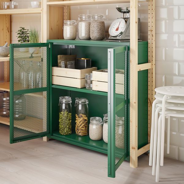 Стеллаж со столом/шкафами/ящиками, сосна/зеленый сетка 175x30-104x179 см IKEA IVAR ИВАР 994.013.72 - фото 2