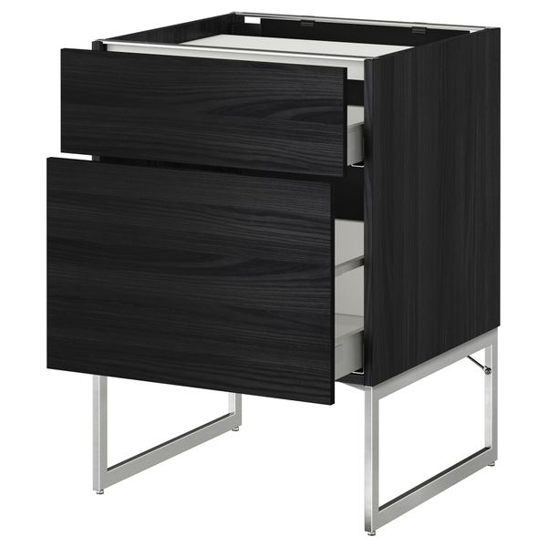 Напольный шкаф, 2 фронтальных панели, 3 ящика МЕТОД / МАКСИМЕРА, черный, Тингсрид черный - схема-чертеж с размерами