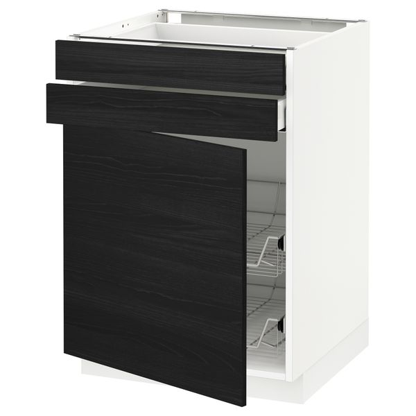 Напольный шкаф, дверца, 2 ящика, проволочных корзин МЕТОД / МАКСИМЕРА, белый, Тингсрид черный - схема-чертеж с размерами