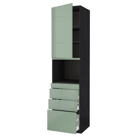 Высокий шкаф для СВЧ/дверца/4ящика МЕТОД / МАКСИМЕРА, черный, Калларп светло-зеленый