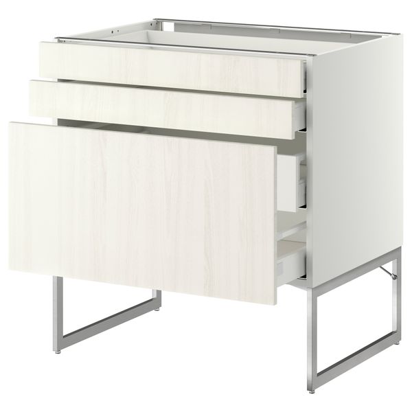 Напольный шкаф 3 фронтальных панели, 2 нижних, 2 средних ящика МЕТОД / МАКСИМЕРА, белый, Росдаль белый - схема-чертеж с размерами