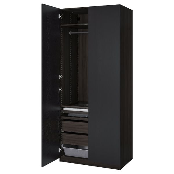 Гардероб, черно-коричневый, Форсанд под мореный ясень, черно-коричневый 100x60x236 см IKEA ПАКС 492.868.93 - фото 1
