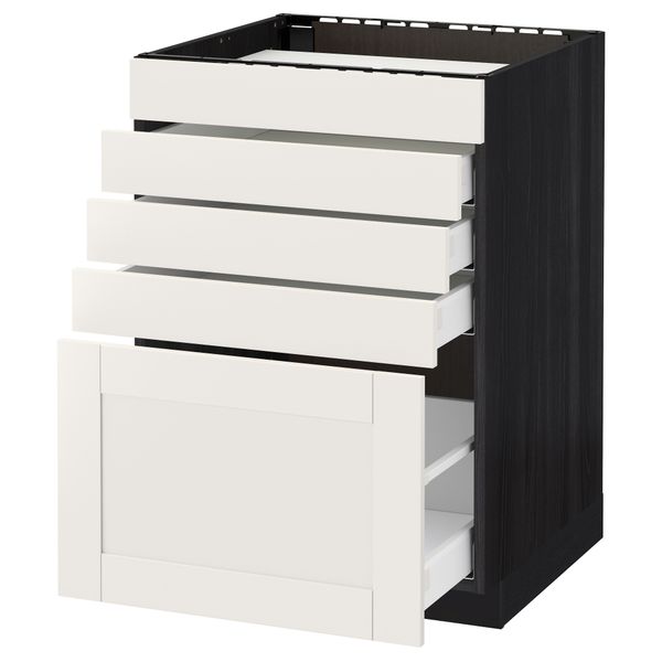 Напольный шкаф для варочной панели, 5 фасадов, 4 ящиков МЕТОД / МАКСИМЕРА, черный, Сэведаль белый - схема-чертеж с размерами