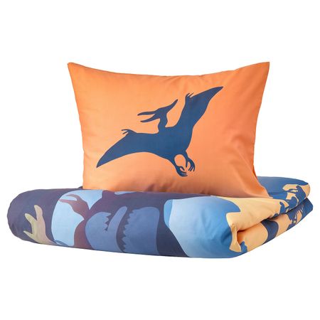 Пододеяльник и наволочка, динозавры на рассвете оранжевый/синий 150x200/50x70 см IKEA JÄTTELIK ЙЭТТЕЛИК 104.799.77