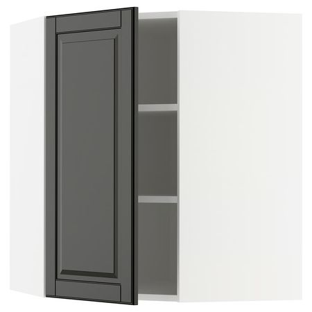 METOD Угловой навесной шкаф с полками - белый/Bodbyn чёрный 68x80 см