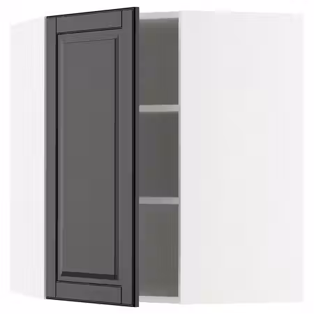 METOD Угловой навесной шкаф с полками - белый/Bodbyn чёрный 68x80 см