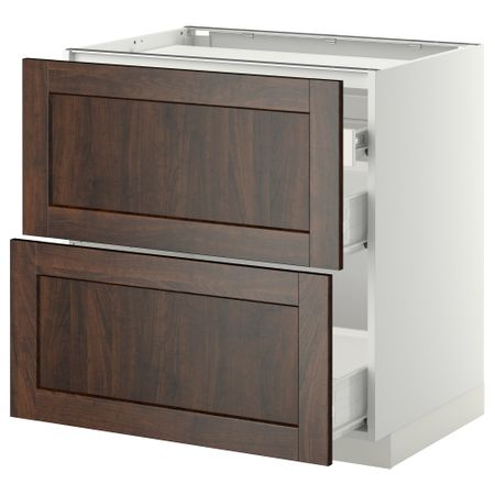 Напольный шкаф, 2 фронтальных панели, 3 ящика МЕТОД / ФОРВАРА, белый, Эдсерум коричневый