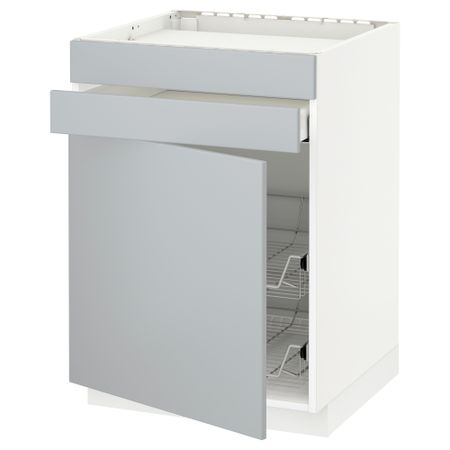Напольный шкаф для варочной панели, ящик, 2 проволочных корзины МЕТОД / МАКСИМЕРА, белый, Веддинге серый (60x60 см)
