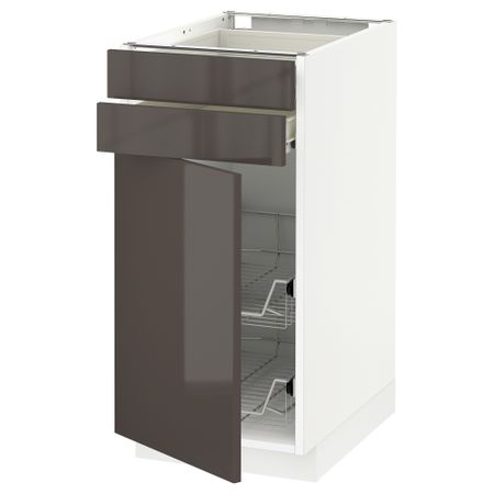 Напольный шкаф, дверца, 2 ящика, проволочных корзин МЕТОД / ФОРВАРА, белый, Рингульт серый