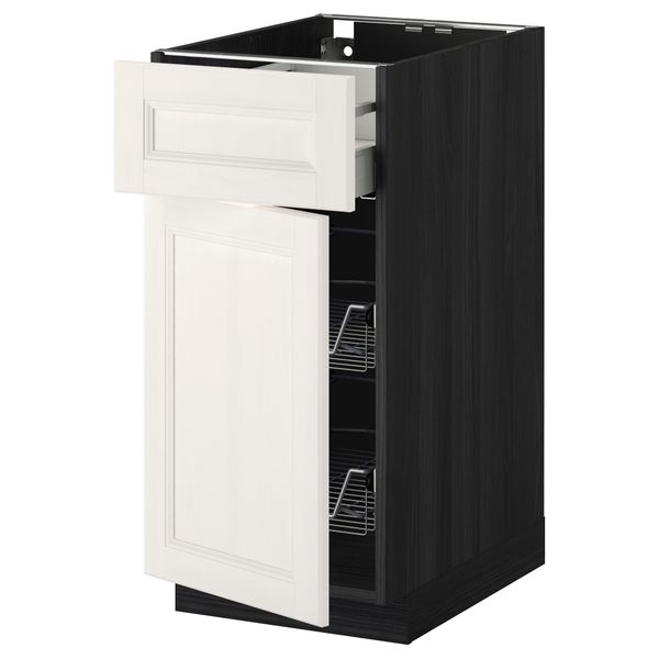 Напольный шкаф с проволочной корзиной, ящиком, дверью МЕТОД / МАКСИМЕРА, черный, Лаксарби белый - схема-чертеж с размерами