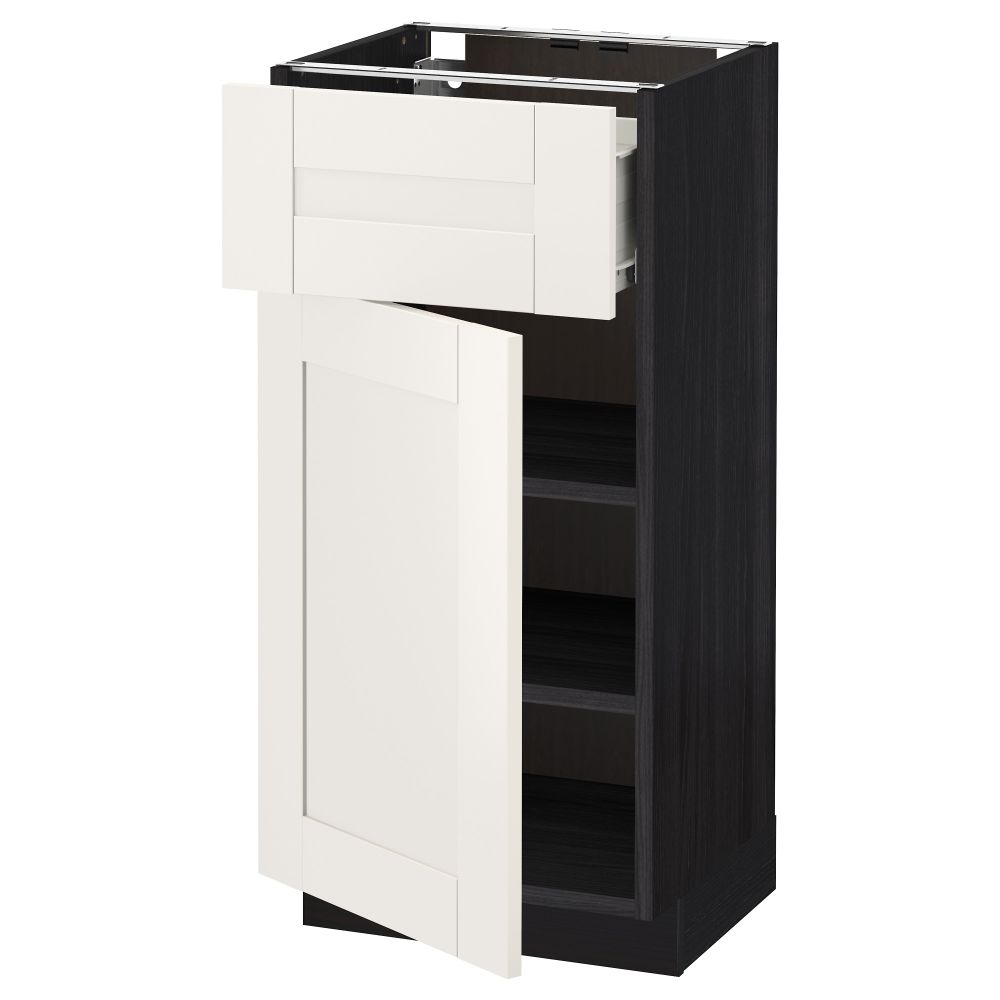 Напольный шкаф с ящиком, дверью МЕТОД / ФОРВАРА, черный, Сэведаль белый - схема-чертеж с размерами