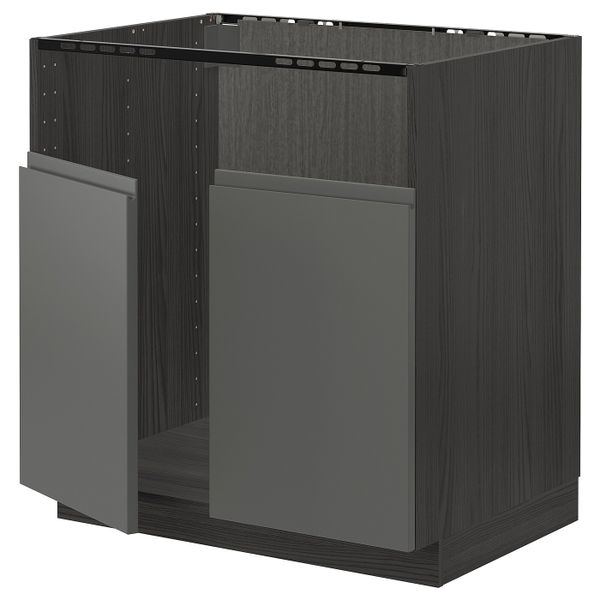 Шкаф для двойной мойки БРЕДШЁН, черный/Воксторп темно-серый 80x60 см IKEA МЕТОД 393.110.63 - схема-чертеж с размерами