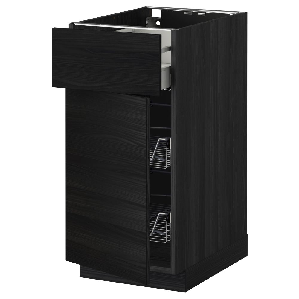 Напольный шкаф с проволочной корзиной, ящиком, дверью МЕТОД / МАКСИМЕРА, черный, Тингсрид черный - схема-чертеж с размерами