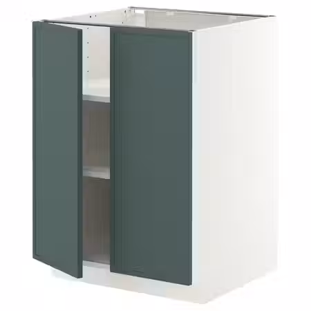 METOD Напольный шкаф с полками/2дверцами - белый/Aspudden темный серо-зеленый 60x60 см