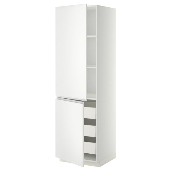 Высокий шкаф + полки, 3 ящика, 2 дверцы МЕТОД / МАКСИМЕРА, белый, Нодста белый - фото 1