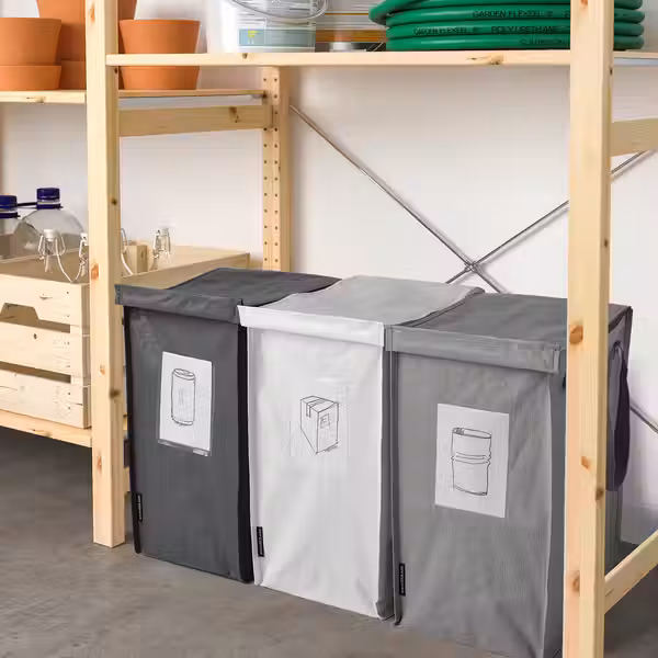 DIMPA Мешок д/сортировки мусора - белый/темно-серый/светло-серый 22x35x45 см/35 л - фото 2