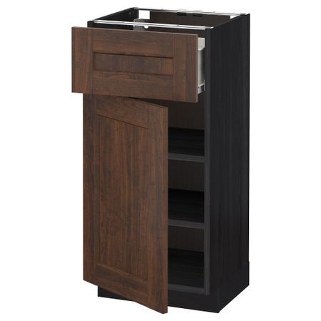 Напольный шкаф с ящиком, дверью МЕТОД / ФОРВАРА, черный, Эдсерум коричневый