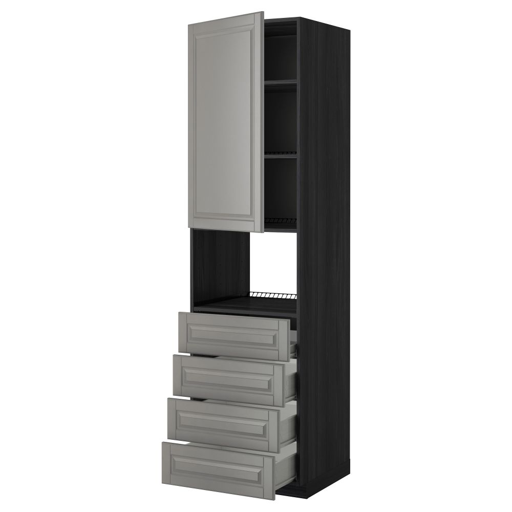 Высокий шкаф для духовки, дверца, 4 ящика МЕТОД / ФОРВАРА, черный, Будбин серый - фото 1