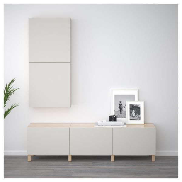 Комбинация для хранения с ящиками БЕСТО, под беленый дуб, Лаппвикен светло-серый (180x40x48 см) - фото 2