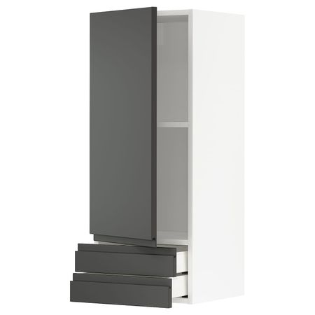 Навесной шкаф с дверцей, 2 ящика, белый/Воксторп темно-серый 40x100 см IKEA METOD МЕТОД / MAXIMERA МАКСИМЕРА 893.101.36