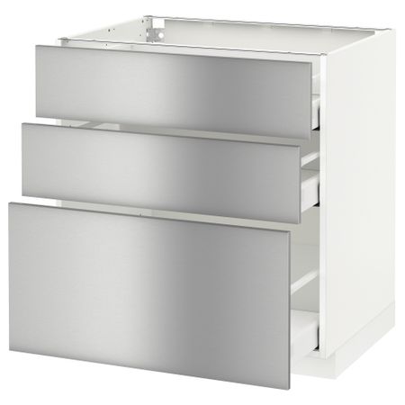 Напольный шкаф с 3 ящиками МЕТОД / МАКСИМЕРА, белый, Гревста нержавеющ сталь