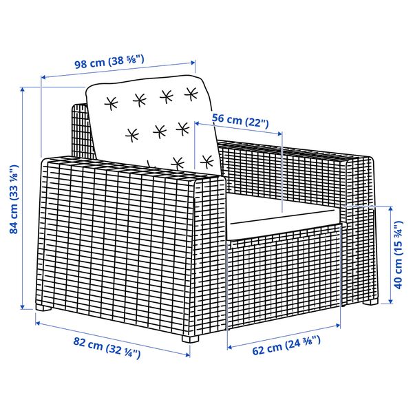 Садовое кресло, серый-темно-серый IKEA SOLLERÖN СОЛЛЕРОН 493.036.80 - схема-чертеж с размерами